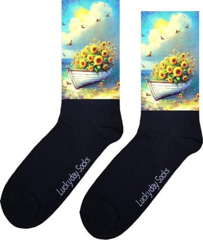 Zonnebloem - Opkikkertje - Boot - Grappige sokken - Valentijn cadeau - Verjaardag cadeau - Liefde - Grappige sokken - Bloemen - Leuke sokken - Vrolijke sokken - Kerst sokken - Kunst sokken- Vaderdag - Moederdag - Socks maken Happy - 37-44