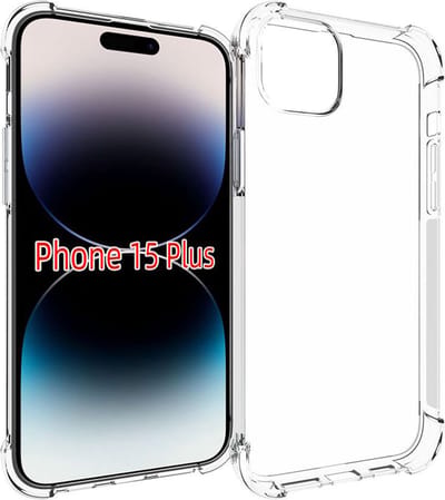 MobyDefend Hoesje - Geschikt voor iPhone 15 Plus - Transparante Shockproof TPU Backcover - Verstevigde Hoeken - Volledig Doorzichtig