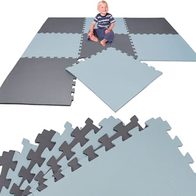 Kinder Speelmat Grijs & Blauw - 8 Delen van 50 x 50 cm - EVA Puzzelmat 200x100 - Vloermat Kruipmat