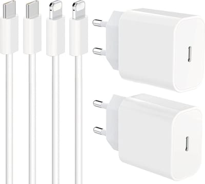 2x Snellaadset 1 Meter - Geschikt voor iPhone - Oplader USB C met Oplaadkabel - 20W USB C Power Adapter Lader Stekker