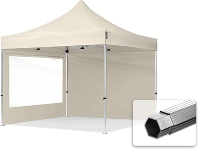 3x3m Easy Up partytent Vouwpaviljoen PROFESSIONAL alu 40mm met zijwanden (panorama), crème