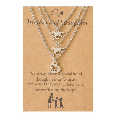 Moeder Dochter Sieraden voor 3 met Paardjes & Hartjes - Zilverkleurig - Moeder Dochter Ketting - Vriendschapsketting Cadeau - Pax Amare