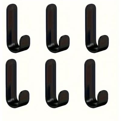 Lot de 6 Crochets en J Adhésifs Puissants - Pas de Perçage Nécessaire, Crochets en Plastique Antirouille pour Mur et Porte, Idéal pour le Rangement de la Cuisine, Cintres Pratiques 6 sticky hooks without punching noir