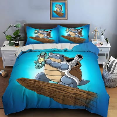 10 maten Pokémon Squirtle beddengoedset, 3-delige set, kingsize kussensloop, bedsprei voor volwassenen, slaapkamerbeddengoedset, ideaal als cadeau. EU Double(200*200cm)3pcs