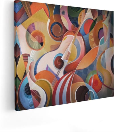 Artaza Canvas Schilderij Gitaar Abstract - 50x40 cm - Wanddecoratie Woonkamer - Muurdecoratie Muziek - Kamer Accessoires