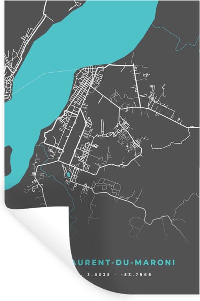 Muurstickers - Sticker Folie - Saint-Laurent-du-Maroni - Plattegrond - Stadskaart - Kaart - Frankrijk - 20x30 cm - Plakfolie - Muurstickers Kinderkamer - Zelfklevend Behang - Zelfklevend behangpapier - Stickerfolie