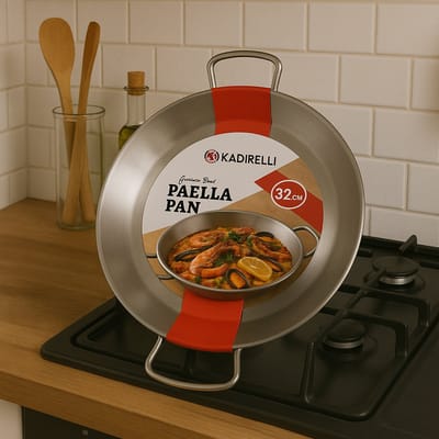 Kadirelli Paella Pan – 32 cm – RVS – Stalen Paellapan met Handgrepen
