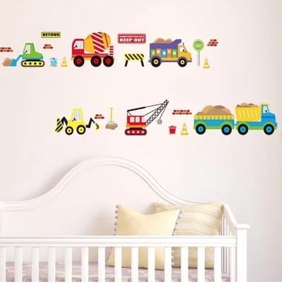 Muursticker Wegenbouw voertuigen - kinderkamer - hijskraan kiep auto - vrachtwagen Muursticker jongen stickerkamer