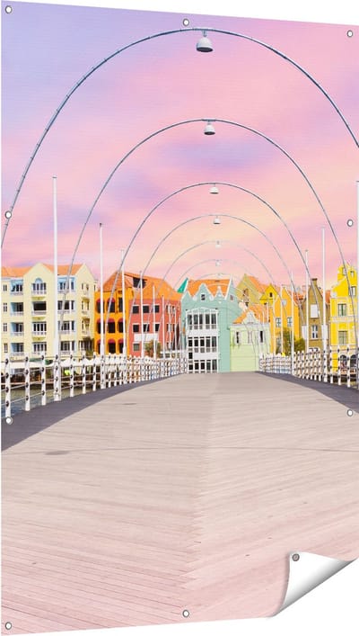 Gards Tuinposter Willemstad Gekleurde Huisjes in Cura�ao - 100x150 cm - Tuindoek - Tuindecoratie - Wanddecoratie buiten - Tuinschilderij