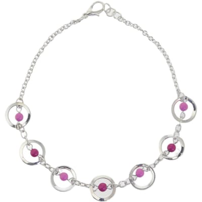 Behave – Enkelbandje met roze en fuchsia cirkels – Zilverkleur – Zomerstijl