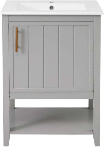 Badkamermeubel enkele wastafel, badmeubel 60 cm met keramische wastafel, met planchet, lichtgrijs