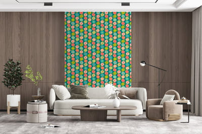 Behang - Fotobehang Patroon - Bloemen - Retro - Jaren 70 - Breedte 200 cm x hoogte 300 cm