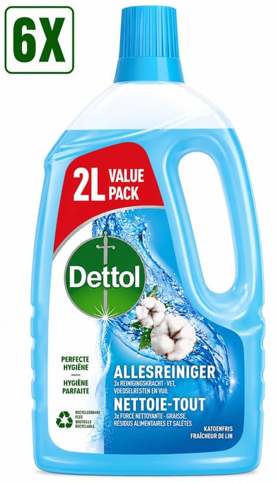 6 x Dettol - Allesreiniger - Katoenfris - Perfecte Hygiëne - 2L