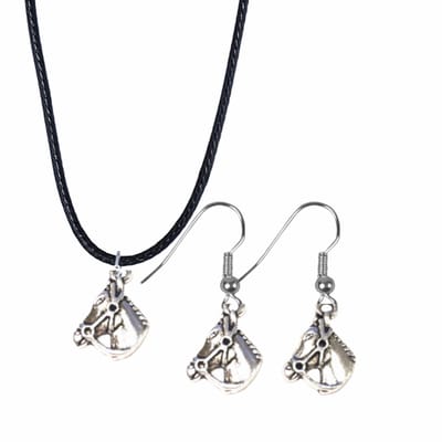 2-Delige- Paard sieraden set-ketting-Oorbellen aan zilveren oorbel haak- Charme Bijoux