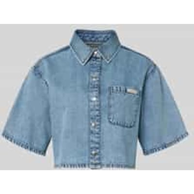 Cropped overhemdblouse in denimlook