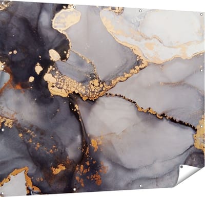 Gards Tuinposter Abstracte Kunst - Grijze Marmer met Goud - 150x120 cm - Tuindoek - Tuindecoratie - Wanddecoratie buiten - Tuinschilderij
