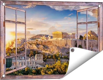 Gards Tuinposter Doorkijk Akropolis van Athene, Griekenland - Architectuur - 60x40 cm - Tuindoek - Tuindecoratie - Wanddecoratie buiten - Tuinschilderij