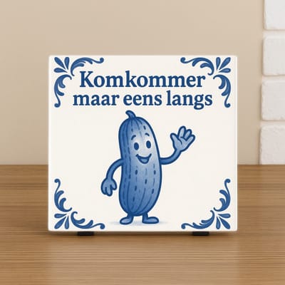 Spreuk Tegel 10,5x10,5cm – Humor Tegeltje – Komkommer maar eens langs – Trendy Nu –Decoratie – Zomaar