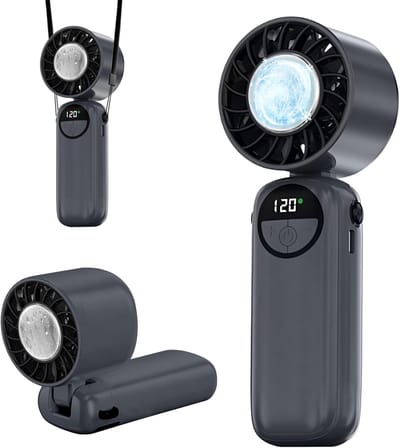 Ventilator - Handventilator - Mini ventilator - Handventilator oplaadbaar - Tafelventilator - Draagbare handventilator - 120 instelbare snelheden - Van 3000 mAh - Met digitaal display - 90° opvouwbare - Op kantoor en buitenshuis - Grijs