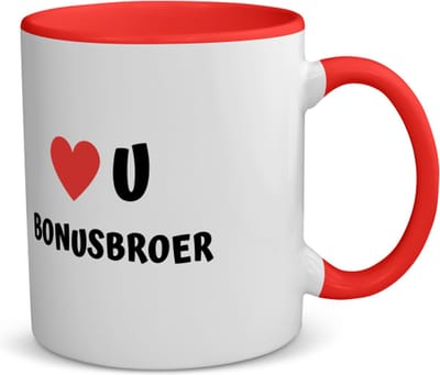 Akyol - love u bonusbroer koffiemok - theemok - rood - Broer - de liefste broer - verjaardag - cadeautje voor broer - broer artikelen - kado - geschenk - 350 ML inhoud