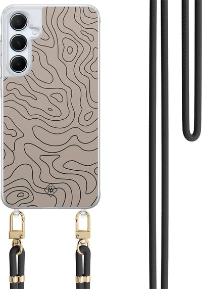 Casimoda® hoesje met koord - Geschikt voor Samsung A35 - Abstract Lines - Afneembaar koord - TPU/polycarbonaat - Bruin/beige