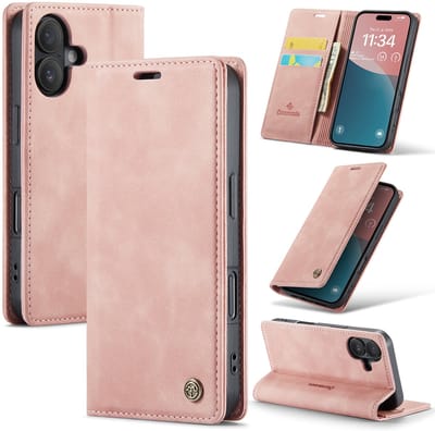 Casemania Hoesje Geschikt voor Apple iPhone 17 - Pale Pink - Dunne Bookcase met Pasjeshouder - Slim Wallet Case - Roze