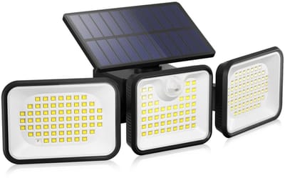 GELLDG Buitenlamp op zonne-energie - 180 LED-chips - Met bewegingssensor - 3 standen - LED-schijnwerper - Stralingshoek van 270° - Waterdichte buitenwandlamp - Geschikt voor tuinen, garages en entrees