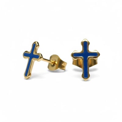Rvs sieraden - Goudkleurige kruisjes oorbellen dames- Blauw emaille