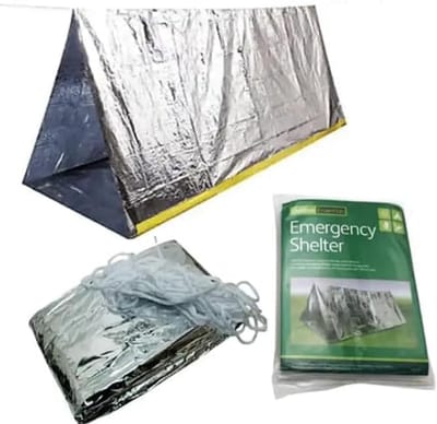 Herbruikbare Nood Overlevingstent voor 2 Personen (240x150x90cm) met Nylon Touw (540cm) - Slaapzak, Nooddeken, Thermische Deken voor Buiten, Kamperen, Wandelen