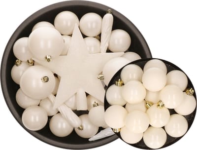 Decoris Kerstversiering pakket - 49-dlg - kunststof - wol wit - kerstballen