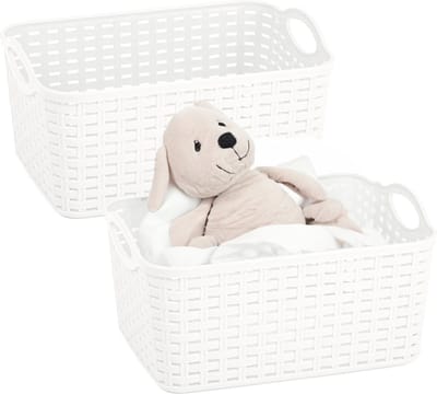 Plasticforte opbergmandje/kastmandje - 2x - 12 liter - wit - kunststof - 33 x 24 x 21 cm - nestbaar