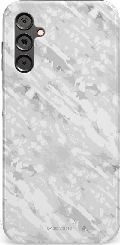 Casetastic hoesje geschikt voor Samsung Galaxy A14 (2023) 5G / Samsung Galaxy A14 (2023) 4G - Dubbellaagse bescherming - Winterse Camouflage - Fashion Case - Lichtgrijs Wit