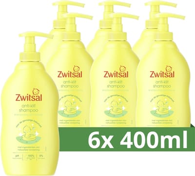 Zwitsal Anti-Klit Shampoo - Baby - met anti-prik formule en ingrediënten van natuurlijke oorsprong - 6 x 400 ml