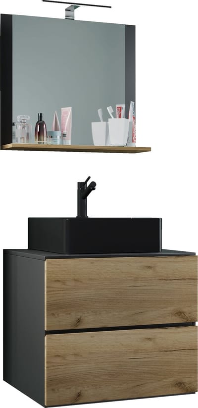 3-delig wastafelmeubel Badmeubelset Wastafel Lendas BL breedte 60 cm M lade