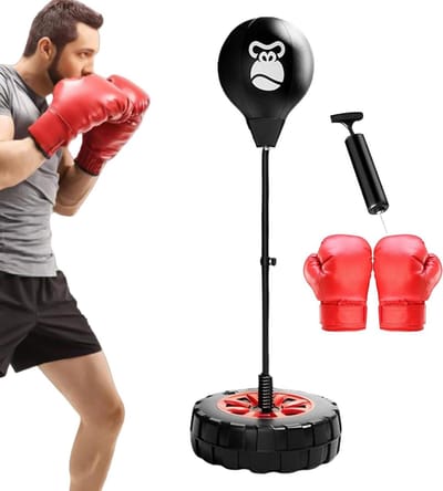 Staande bokszak - Reflex bal - Bokstraining thuis - In hoogte verstelbaar - 27 tot 47 inch - Zwart