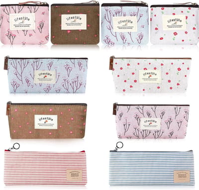 10 Stuks Kleine Canvas Portemonnee, Mini Make-Uptas voor Handtas, Bloemen Design voor Kaarten, Munten en Cosmetica