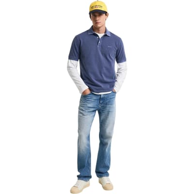 Gant Herenpolo met logo, piqué, in vervaagde kleur (Marine)