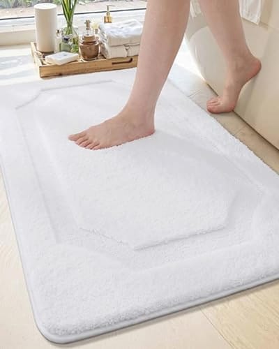 Antislip Wasbare Badmat 44 x 76 cm - Zacht en Absorberend Badkamertapijt in Wit voor Douche en Bad