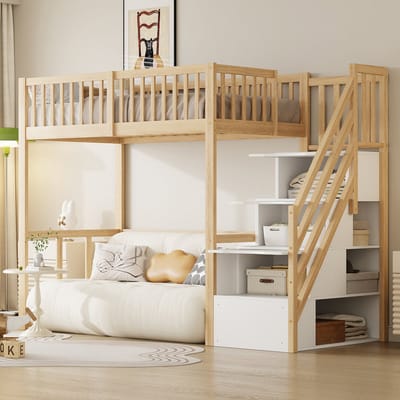 Kinderhoogslaper - 90x200 cm - Met Veiligheidsladder En Stauraum - Massief Grenen - Houtkleur