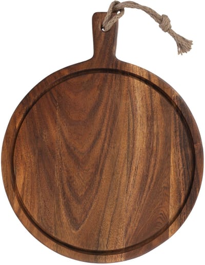 Pure Acacia Wood Borrelplank | Tapasplank | Serveerplank rond | Pizzaplank met handvat Ø34x3.5 cm