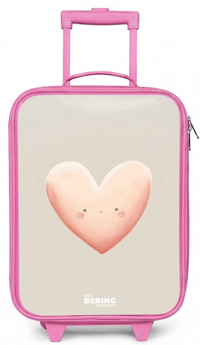 NoBoringSuitcases.com® - Kinderkoffer roze - Kindertrolley meisje - Hart in pastel kleuren - Koffer kind lichtgewicht - Reiskoffer trolley voor kinderen - Koffertje met lichtgevende wieltjes - Rolkoffer