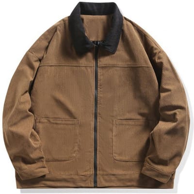 Heren Corduroy Jas Reverskraag Lange Mouw Patchwork Kleur Casual Jas Jas met Zakken Rits Sluiting Bovenkleding M