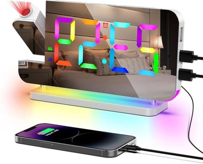 Digitale Wekker - Projectie Klok - Tijd Weergeven - RGB Kleuren Display - 180 Graden Projectie - Wit