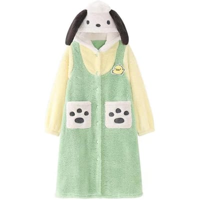Winter Dames Cosplay Pyjama Grappige Anime Warm Slaapkleding Lange Badjas Sets Flanellen Slaapjurk Dikke Nachtjurk Nachthemd Pyjama XL beige