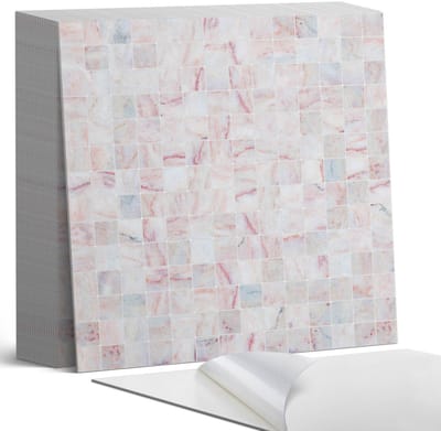 Coloray Plaktegels - Mozaïekpatroon van vierkanten Zelfklevende Tegels - 20 cm x 20 cm - Roze Plaktegels - 20 stuks - Vierkant PVC Tegels - Plaktegels Badkamer - Plaktegels Vloer - Vinyl Tegels - Wandtegel Zelfklevend