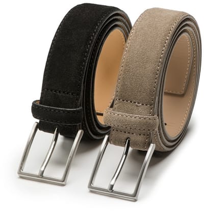 DTCH.FIT Herenriem Suède Bobby - Riem Zwart & Taupe - Pantalon & Jeans Broekriem - Riemmaat 85cm - Totale lengte 100cm - 2 Stuks