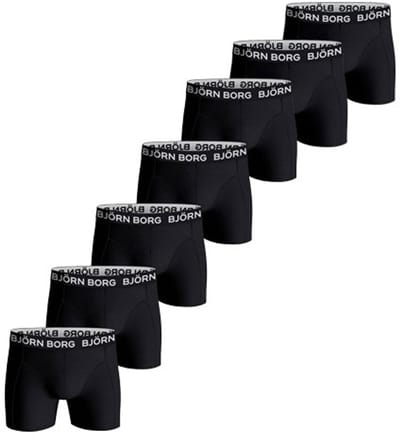 Björn Borg Cotton Stretch Boxershort - Zwart/Zwart- 7 stuks - Heren onderbroeken - Boxer - Maat M