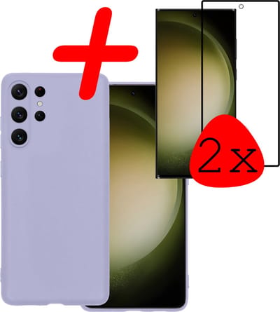 Hoesje Met 2x Screenprotector - Geschikt voor Samsung Galaxy S23 Ultra - Sterk & Shockproof - Back Cover - Siliconen Case - Telefoon Hoes - Lila