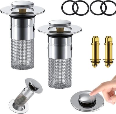 RVS vloerafvoerfilter, badkamer gootsteen stop haarvanger met verwijderbare RVS filtermand haarvanger, isoleer geur pop-up gootsteen afvoerfilter (2 stuks)