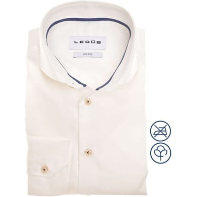 Ledûb Overhemd Plain Color Non-Iron Cotton Subtle Detail Antiekwit-Blauw / male